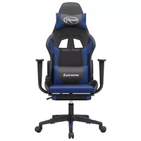 vidaXL Chaise de jeu avec repose-pieds, noir et bleu, similicuir
