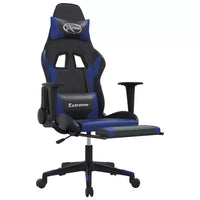 vidaXL Chaise de jeu avec repose-pieds, noir et bleu, similicuir