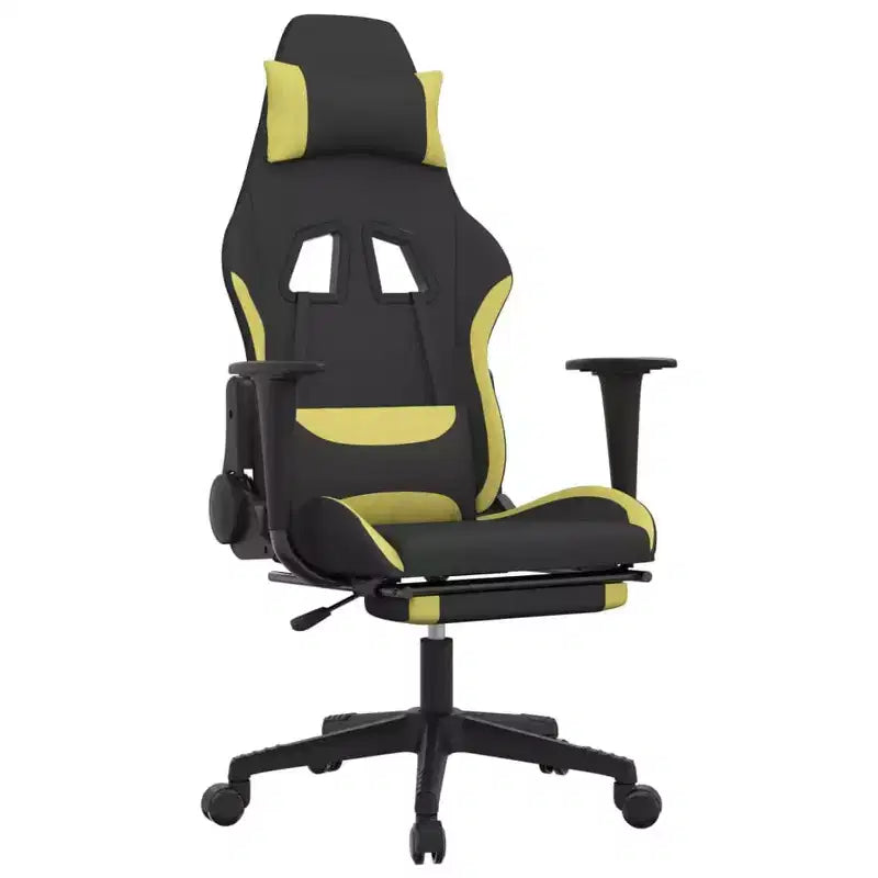 Chaise gaming vidaXL avec repose-pieds, noir et vert clair, tissu