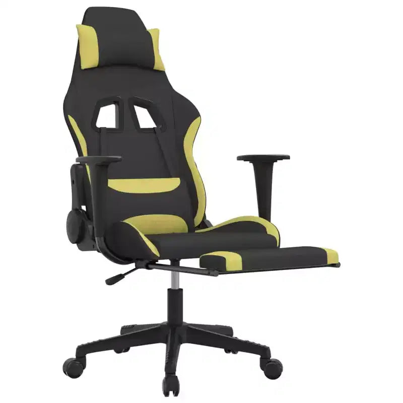 Chaise gaming vidaXL avec repose-pieds, noir et vert clair, tissu