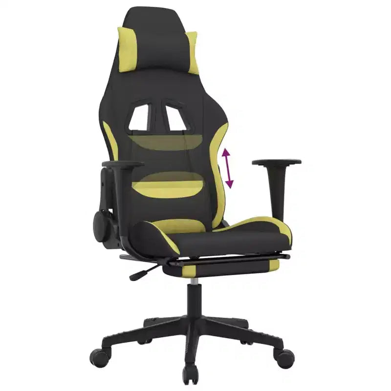 Chaise gaming vidaXL avec repose-pieds, noir et vert clair, tissu