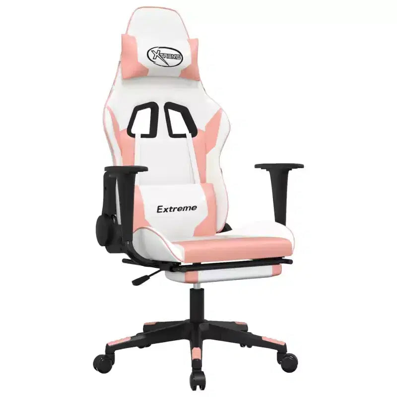 Chaise gaming vidaXL avec repose-pieds, blanc et rose, similicuir