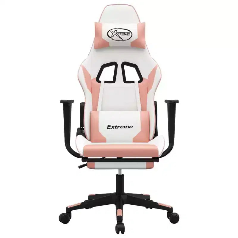 Chaise gaming vidaXL avec repose-pieds, blanc et rose, similicuir