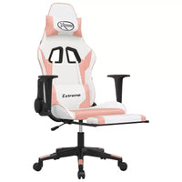 Chaise gaming vidaXL avec repose-pieds, blanc et rose, similicuir