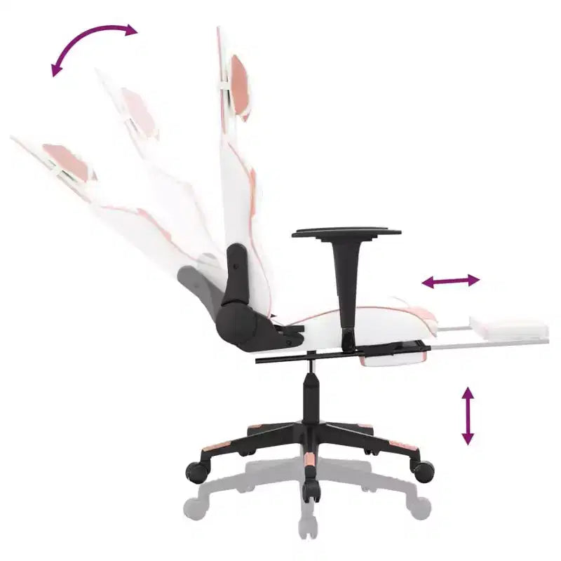 Chaise gaming vidaXL avec repose-pieds, blanc et rose, similicuir