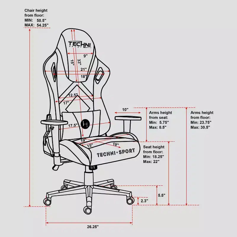 Chaise gaming en velours à mousse à mémoire de forme - Techni Sport