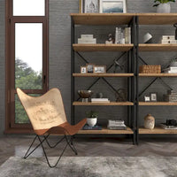 Fauteuil papillon fait main en cuir blanc, gris, marron, marron clair ou beige marron avec support noir