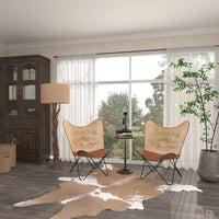 Fauteuil papillon fait main en cuir blanc, gris, marron, marron clair ou beige marron avec support noir
