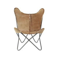 Fauteuil papillon fait main en cuir blanc, gris, marron, marron clair ou beige marron avec support noir