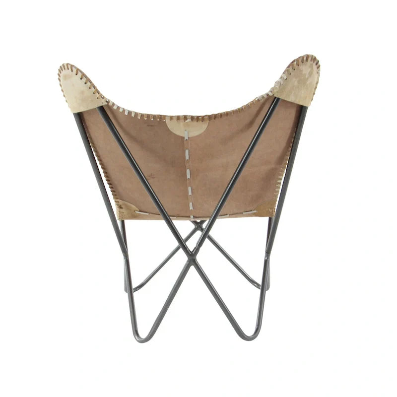 Fauteuil papillon fait main en cuir blanc, gris, marron, marron clair ou beige marron avec support noir