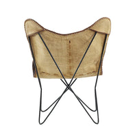 Fauteuil papillon fait main en cuir blanc, gris, marron, marron clair ou beige marron avec support noir