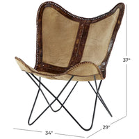 Fauteuil papillon fait main en cuir blanc, gris, marron, marron clair ou beige marron avec support noir
