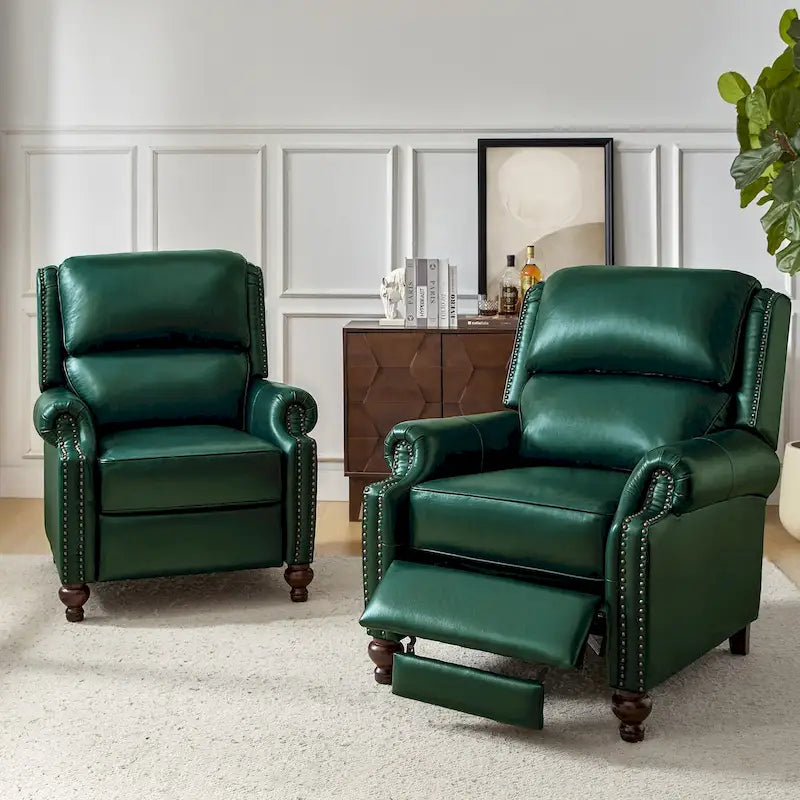Lot de 2 Fauteuils Inclinables Gabriela en Cuir Véritable Milieu de Siècle Moderne avec Clous Décoratifs par HULALA HOME
