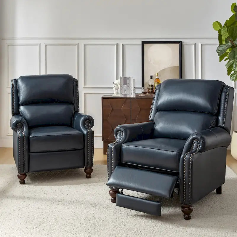 Lot de 2 Fauteuils Inclinables Gabriela en Cuir Véritable Milieu de Siècle Moderne avec Clous Décoratifs par HULALA HOME