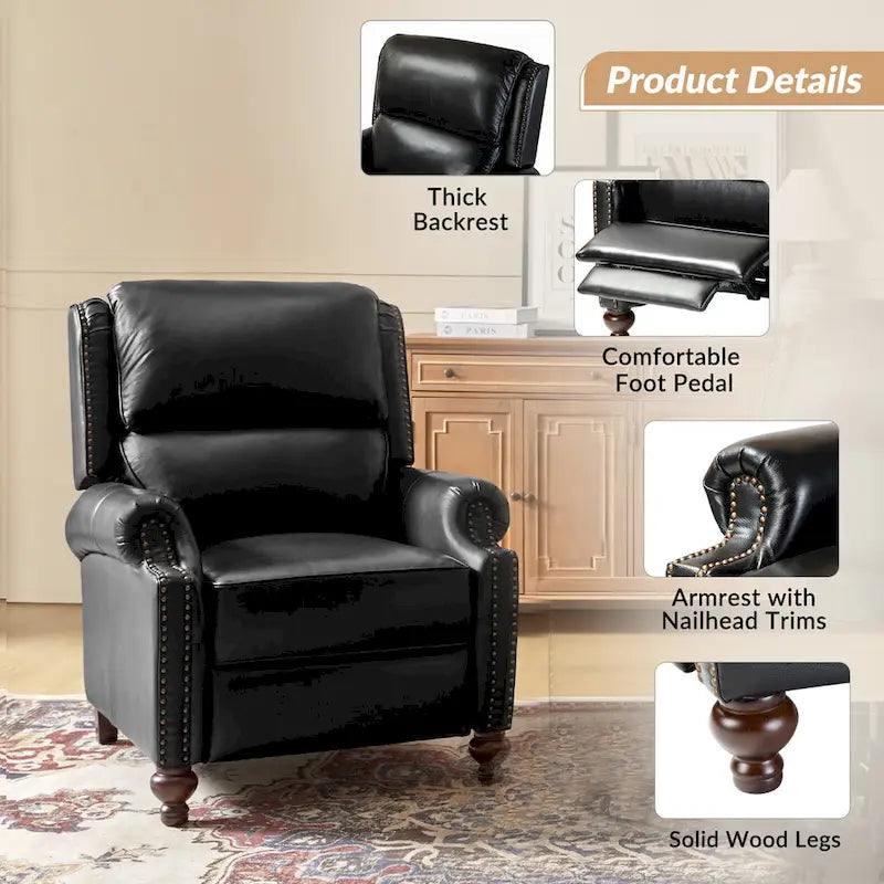 Lot de 2 Fauteuils Inclinables Gabriela en Cuir Véritable Milieu de Siècle Moderne avec Clous Décoratifs par HULALA HOME