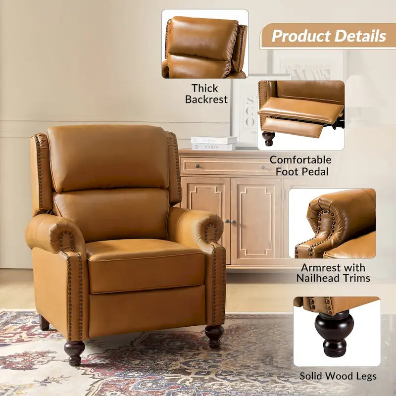 Lot de 2 Fauteuils Inclinables Gabriela en Cuir Véritable Milieu de Siècle Moderne avec Clous Décoratifs par HULALA HOME