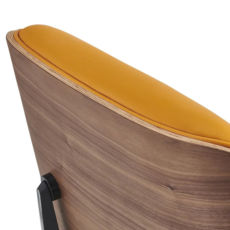 Ensemble Fauteuil et Ottoman en Cuir Véritable Style Mid-Century Moderne