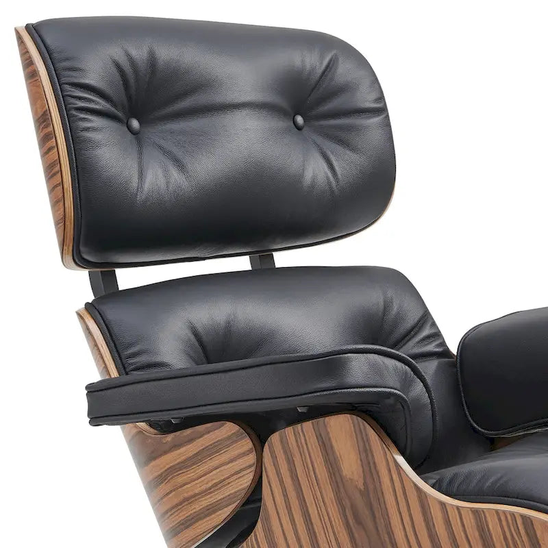 Ensemble Fauteuil et Ottoman en Cuir Véritable Style Mid-Century Moderne