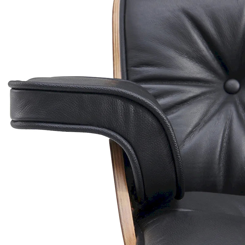 Ensemble Fauteuil et Ottoman en Cuir Véritable Style Mid-Century Moderne
