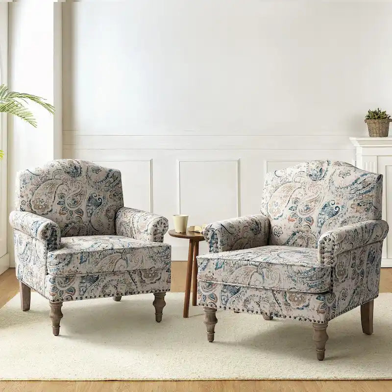 Fauteuil Yahweh Farmhouse avec têtes de clous et accoudoirs roulés par HULALA HOME (Lot de 2)