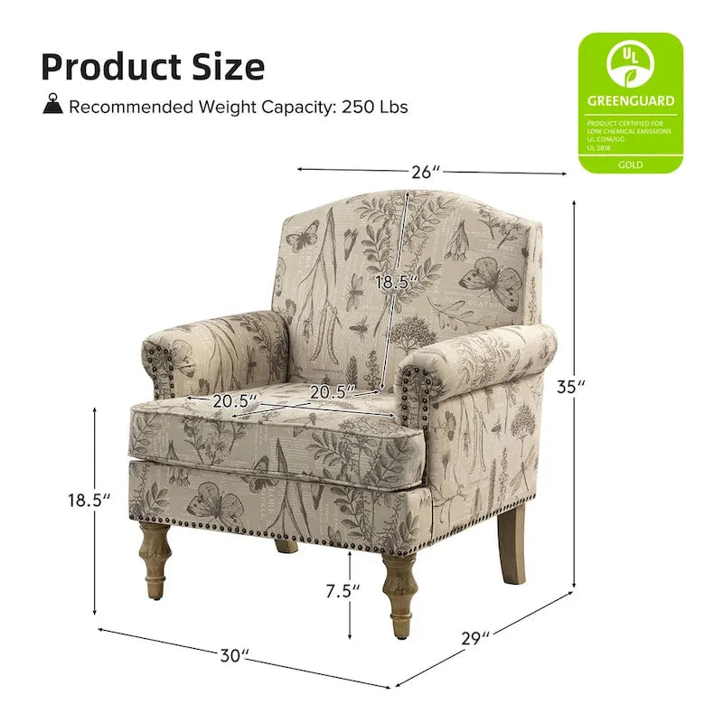 Fauteuil Yahweh Farmhouse avec têtes de clous et accoudoirs roulés par HULALA HOME (Lot de 2)