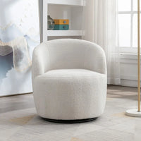 Fauteuil d'appoint tonneau pivotant en tissu Teddy avec anneau métallique thermolaqué