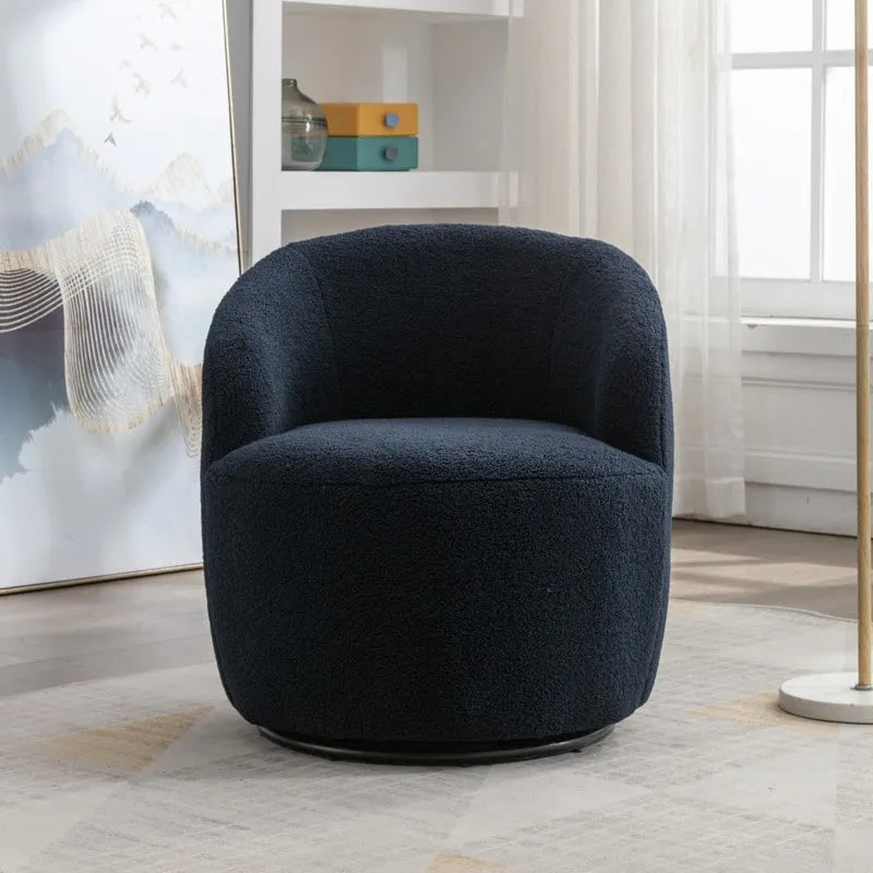 Fauteuil d'appoint tonneau pivotant en tissu Teddy avec anneau métallique thermolaqué