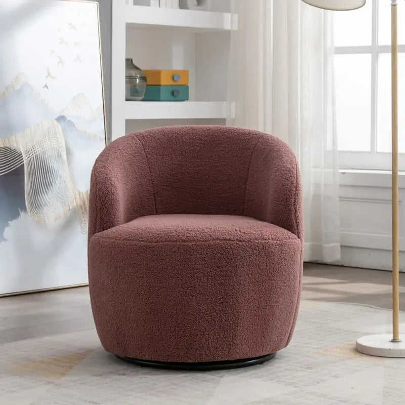 Fauteuil d'appoint tonneau pivotant en tissu Teddy avec anneau métallique thermolaqué