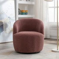 Fauteuil d'appoint tonneau pivotant en tissu Teddy avec anneau métallique thermolaqué