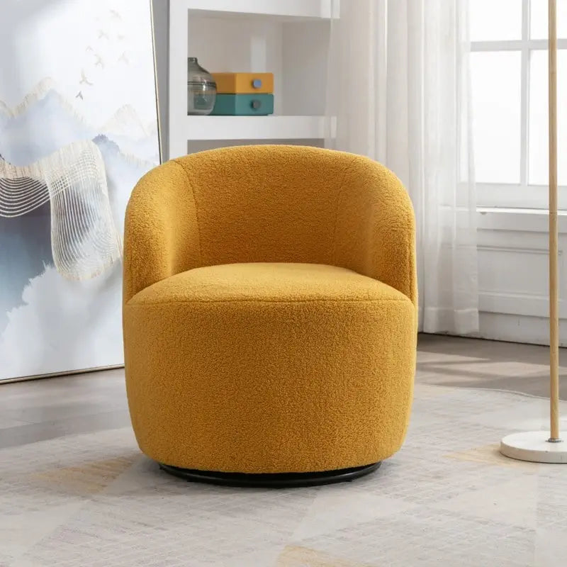 Fauteuil d'appoint tonneau pivotant en tissu Teddy avec anneau métallique thermolaqué