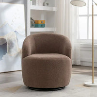 Fauteuil d'appoint tonneau pivotant en tissu Teddy avec anneau métallique thermolaqué