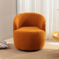 Fauteuil d'appoint tonneau pivotant en tissu Teddy avec anneau métallique thermolaqué