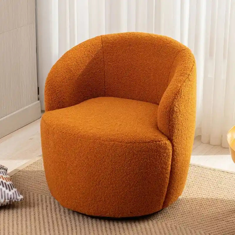 Fauteuil d'appoint tonneau pivotant en tissu Teddy avec anneau métallique thermolaqué