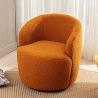 Fauteuil d'appoint tonneau pivotant en tissu Teddy avec anneau métallique thermolaqué