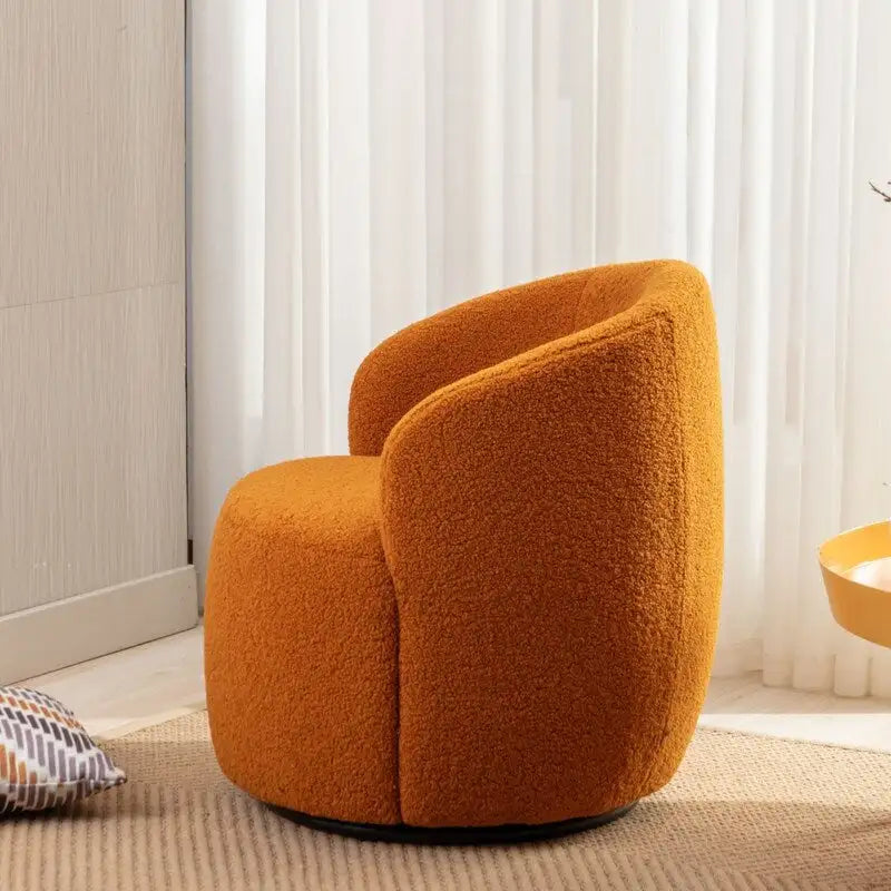 Fauteuil d'appoint tonneau pivotant en tissu Teddy avec anneau métallique thermolaqué