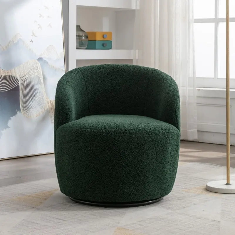 Fauteuil d'appoint tonneau pivotant en tissu Teddy avec anneau métallique thermolaqué