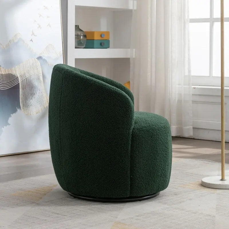 Fauteuil d'appoint tonneau pivotant en tissu Teddy avec anneau métallique thermolaqué