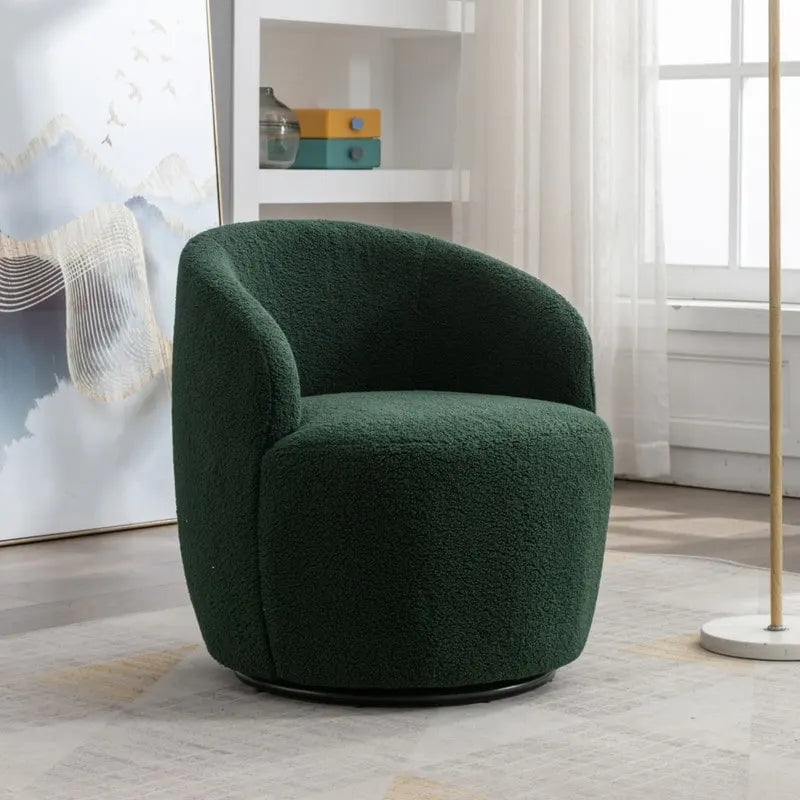 Fauteuil d'appoint tonneau pivotant en tissu Teddy avec anneau métallique thermolaqué