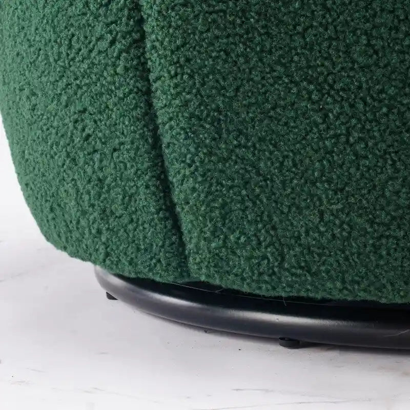 Fauteuil d'appoint tonneau pivotant en tissu Teddy avec anneau métallique thermolaqué