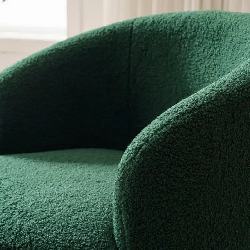 Fauteuil d'appoint tonneau pivotant en tissu Teddy avec anneau métallique thermolaqué