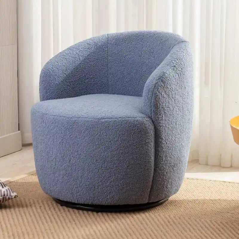 Fauteuil d'appoint tonneau pivotant en tissu Teddy avec anneau métallique thermolaqué