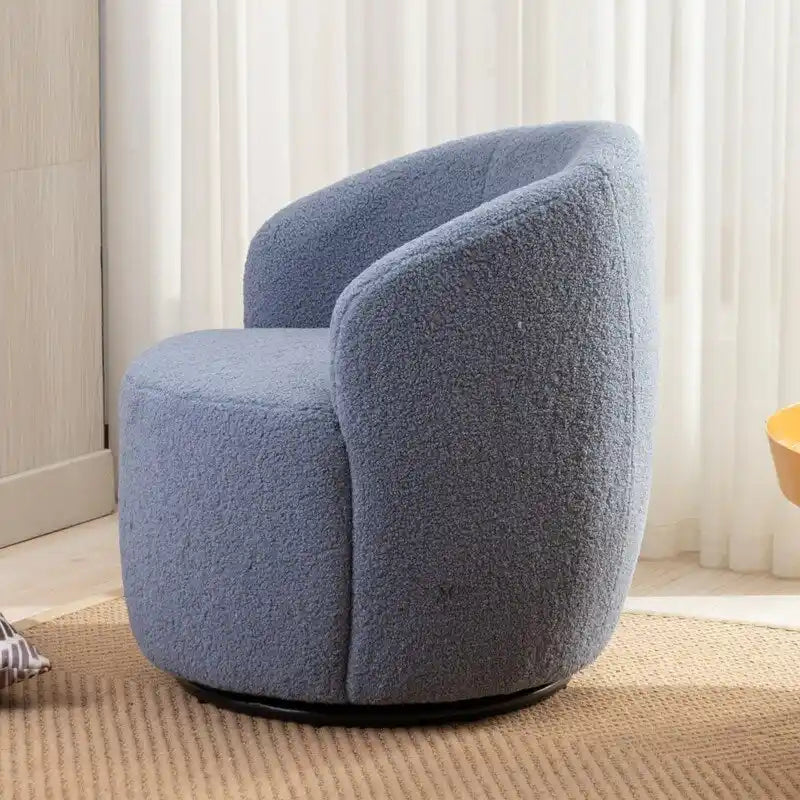 Fauteuil pivotant en tissu bouclette avec anneau en métal thermolaqué