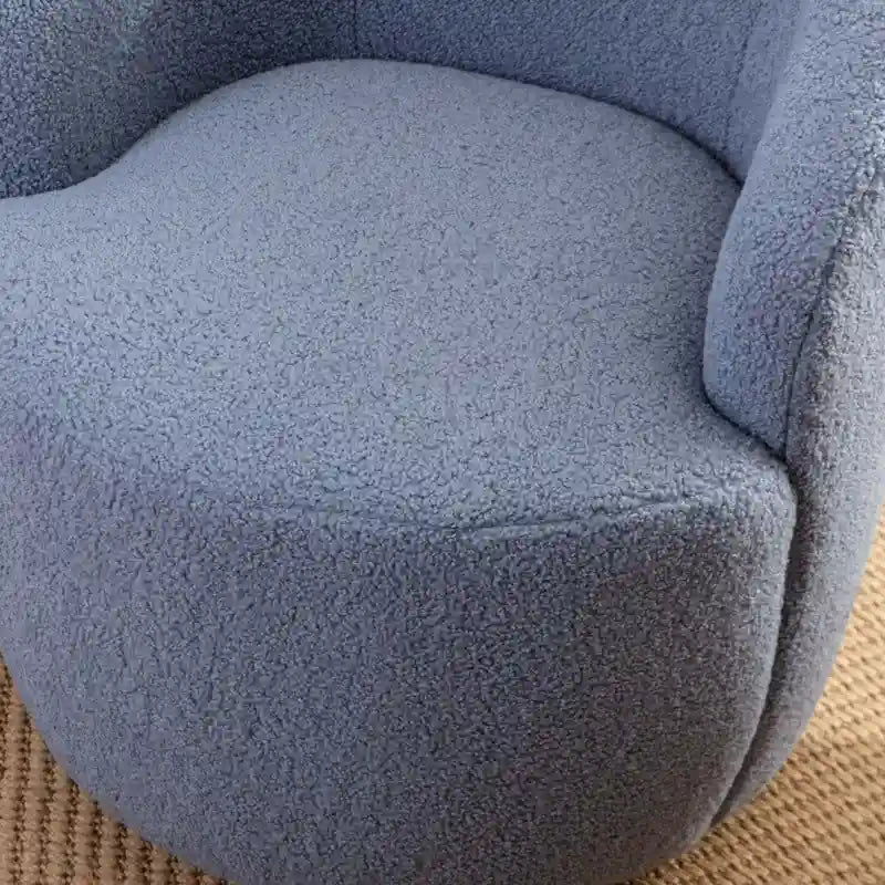 Fauteuil d'appoint tonneau pivotant en tissu Teddy avec anneau métallique thermolaqué