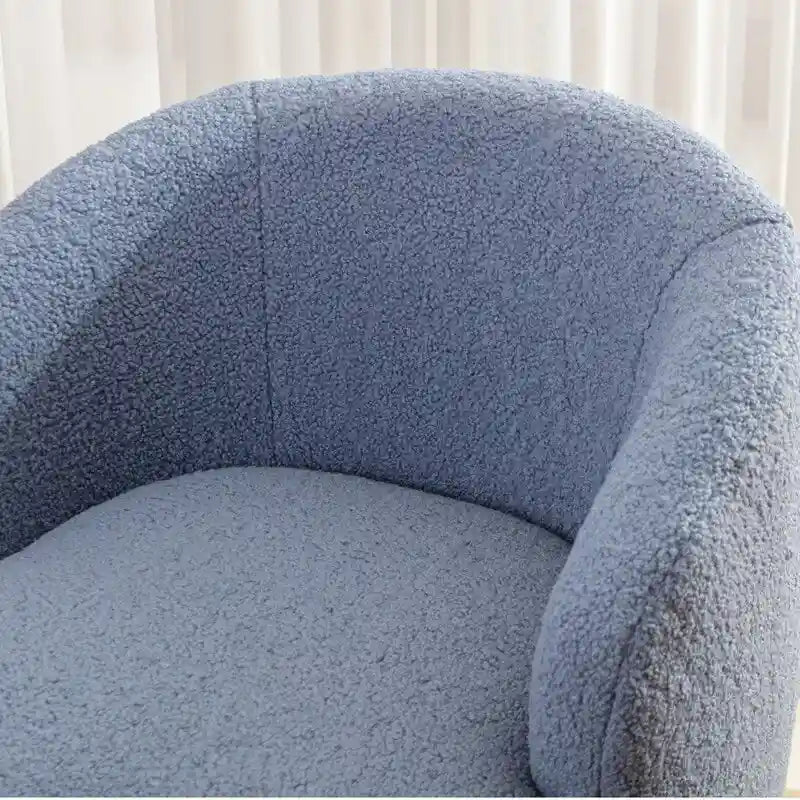 Fauteuil d'appoint tonneau pivotant en tissu Teddy avec anneau métallique thermolaqué