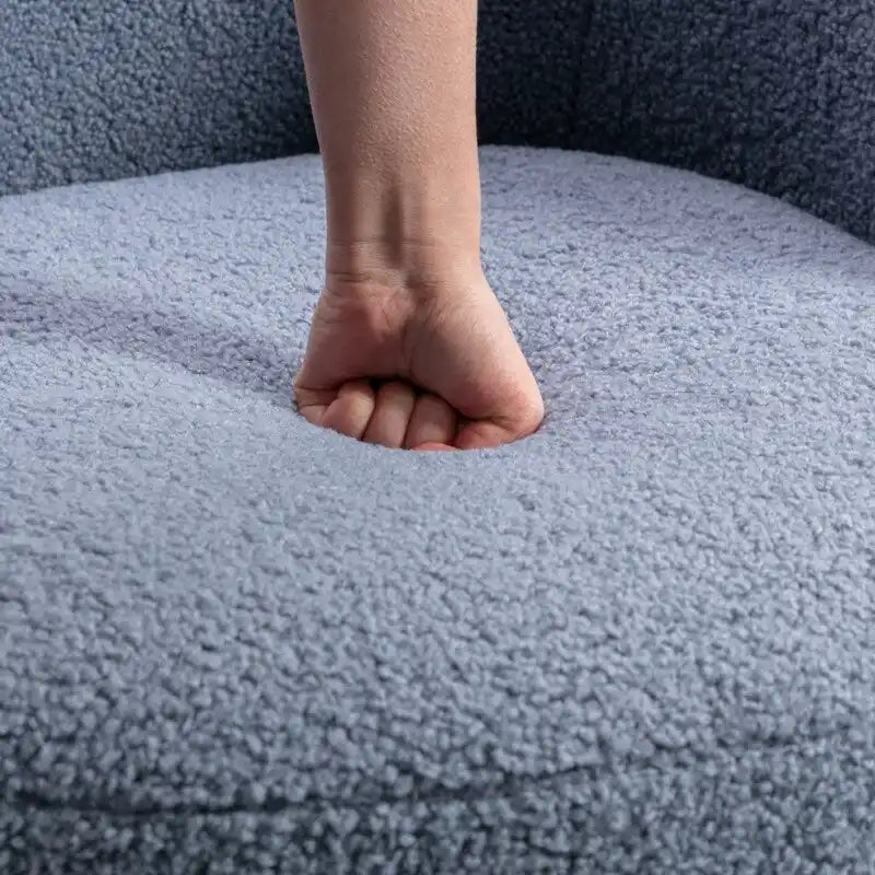 Fauteuil d'appoint tonneau pivotant en tissu Teddy avec anneau métallique thermolaqué