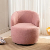 Fauteuil d'appoint tonneau pivotant en tissu Teddy avec anneau métallique thermolaqué