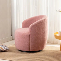 Fauteuil d'appoint tonneau pivotant en tissu Teddy avec anneau métallique thermolaqué