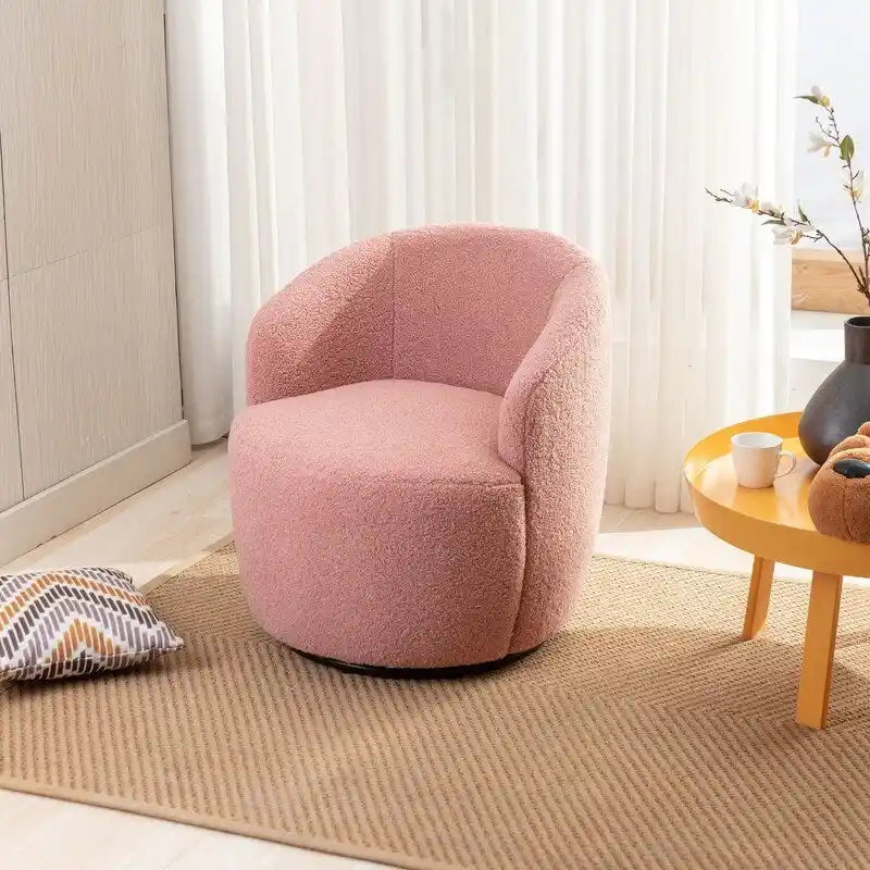 Fauteuil d'appoint tonneau pivotant en tissu Teddy avec anneau métallique thermolaqué