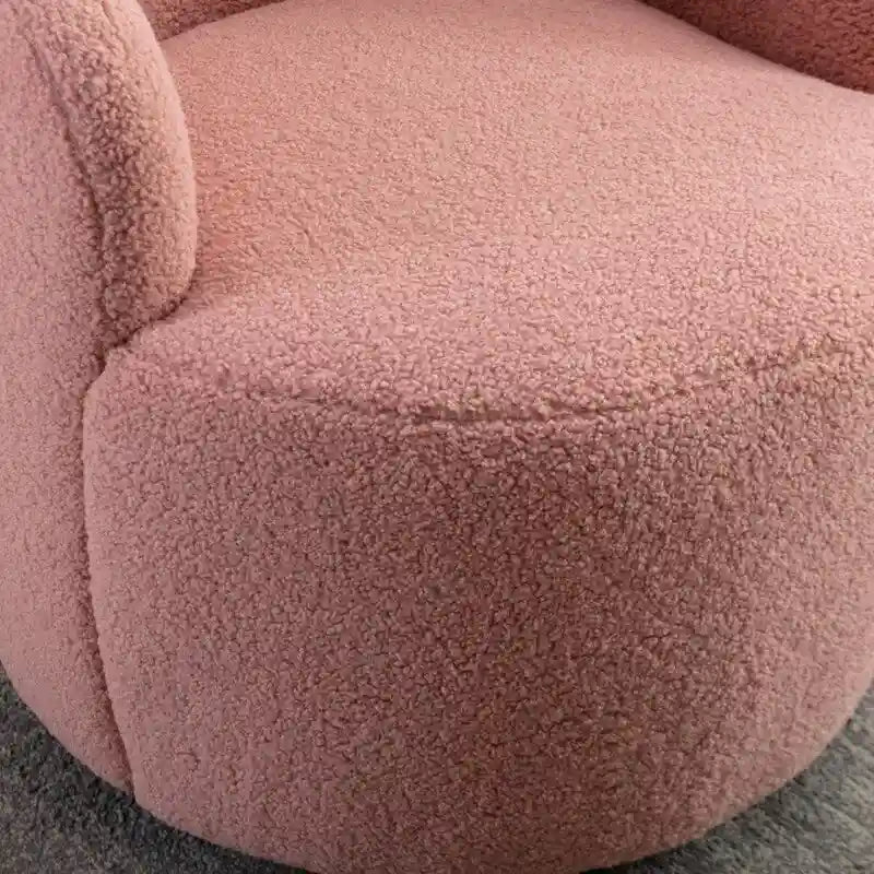 Fauteuil d'appoint tonneau pivotant en tissu Teddy avec anneau métallique thermolaqué