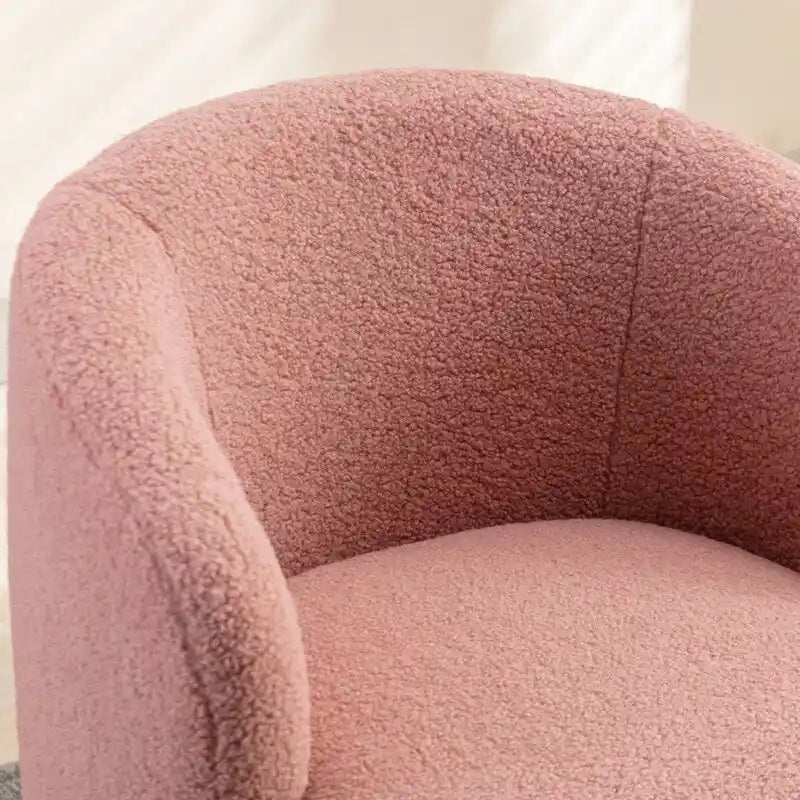 Fauteuil d'appoint tonneau pivotant en tissu Teddy avec anneau métallique thermolaqué